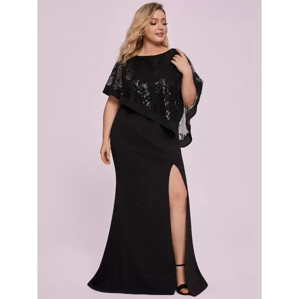 EverPretty Womens Bodycon Leg Slit Plus Size Maxi Dress with Cape 70116Black