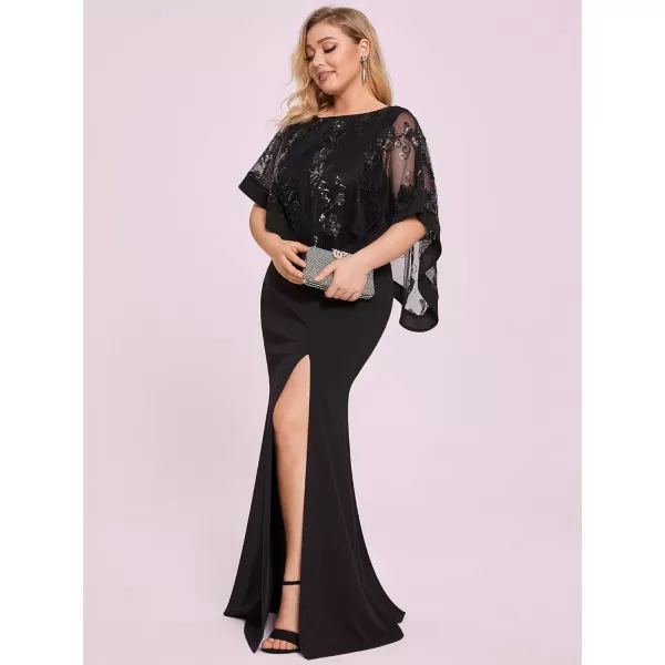 EverPretty Womens Bodycon Leg Slit Plus Size Maxi Dress with Cape 70116Black