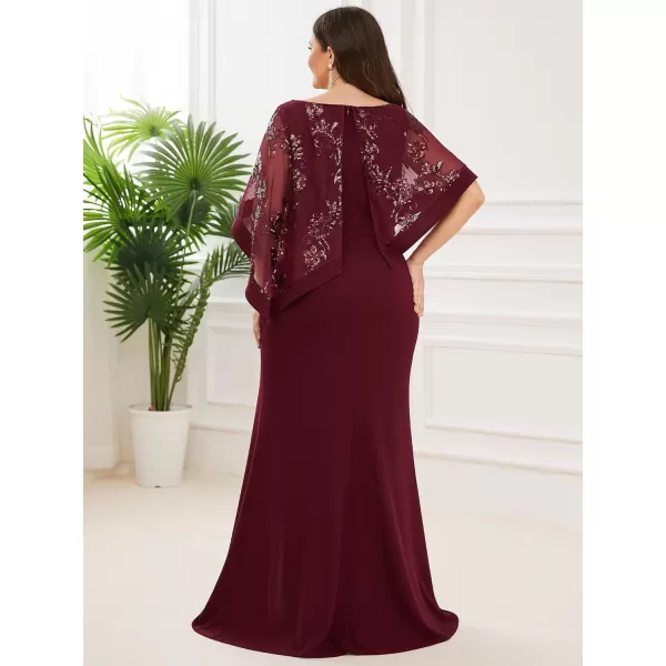 EverPretty Womens Bodycon Leg Slit Plus Size Maxi Dress with Cape 70116Burgundy