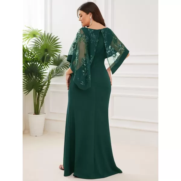 EverPretty Womens Bodycon Leg Slit Plus Size Maxi Dress with Cape 70116Dark Green