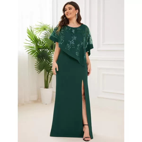 EverPretty Womens Bodycon Leg Slit Plus Size Maxi Dress with Cape 70116Dark Green