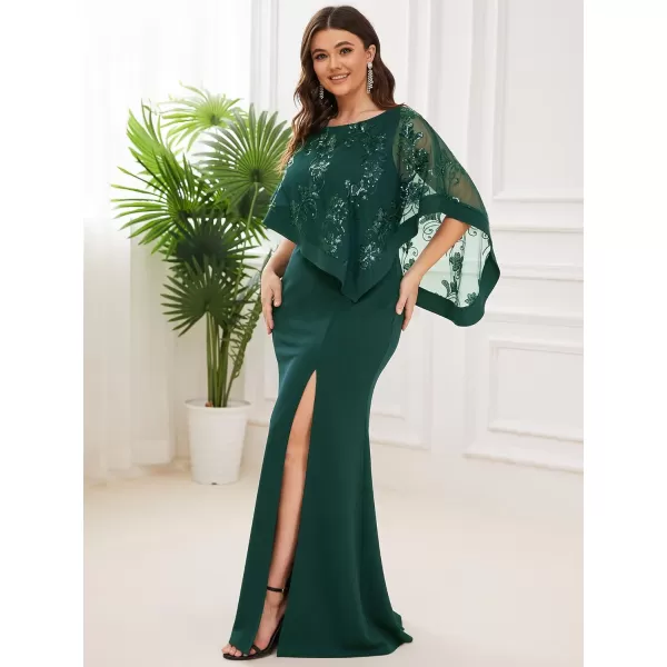 EverPretty Womens Bodycon Leg Slit Plus Size Maxi Dress with Cape 70116Dark Green