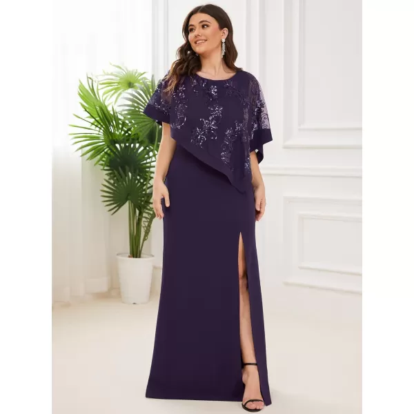 EverPretty Womens Bodycon Leg Slit Plus Size Maxi Dress with Cape 70116Dark Purple