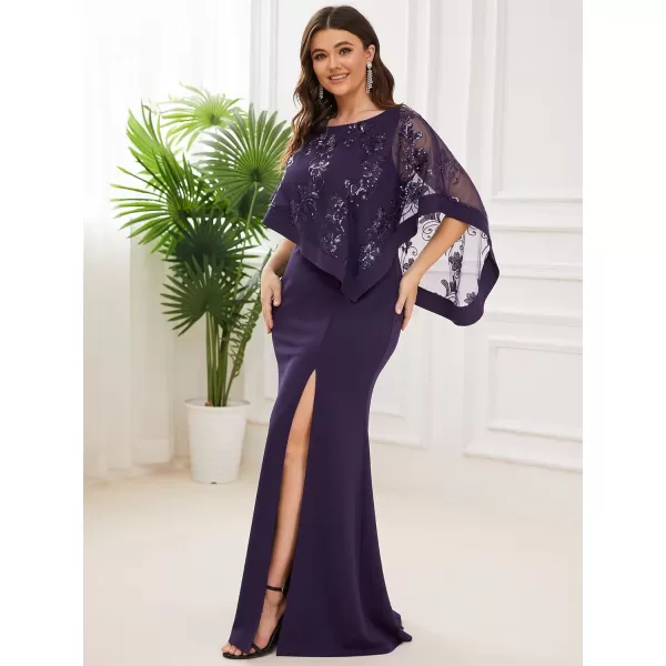 EverPretty Womens Bodycon Leg Slit Plus Size Maxi Dress with Cape 70116Dark Purple