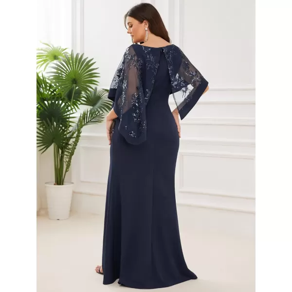 EverPretty Womens Bodycon Leg Slit Plus Size Maxi Dress with Cape 70116Navy