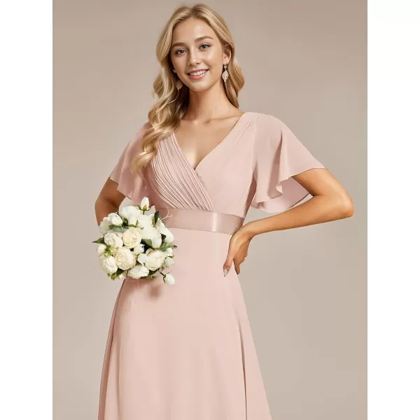 EverPretty Womens Bridemaids Dress V Neck Short Sleeves A Line Chiffon Long Formal DressesBlush