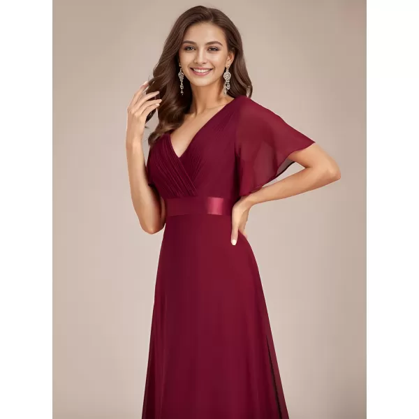 EverPretty Womens Bridemaids Dress V Neck Short Sleeves A Line Chiffon Long Formal DressesBurgundy