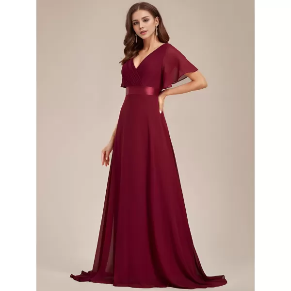 EverPretty Womens Bridemaids Dress V Neck Short Sleeves A Line Chiffon Long Formal DressesBurgundy