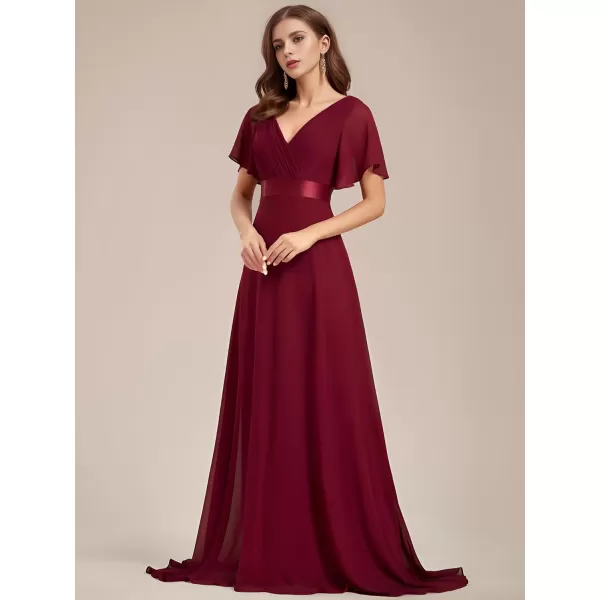 EverPretty Womens Bridemaids Dress V Neck Short Sleeves A Line Chiffon Long Formal DressesBurgundy