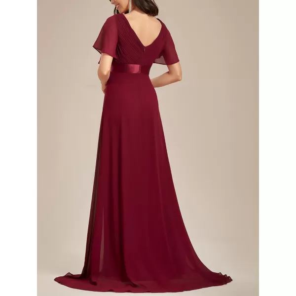 EverPretty Womens Bridemaids Dress V Neck Short Sleeves A Line Chiffon Long Formal DressesBurgundy