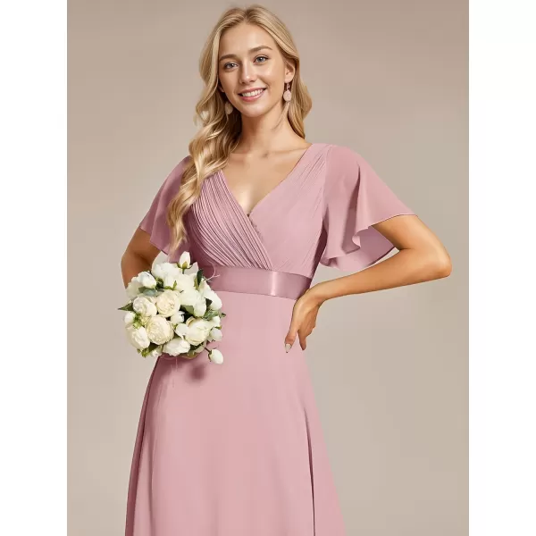 EverPretty Womens Bridemaids Dress V Neck Short Sleeves A Line Chiffon Long Formal DressesDusty Rose