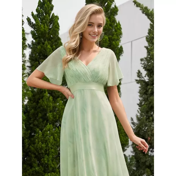 EverPretty Womens Bridemaids Dress V Neck Short Sleeves A Line Chiffon Long Formal DressesLight Green Roses