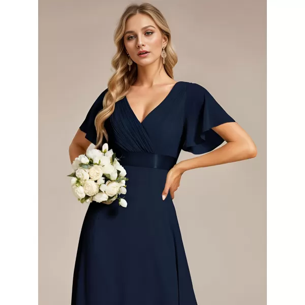 EverPretty Womens Bridemaids Dress V Neck Short Sleeves A Line Chiffon Long Formal DressesNavy Blue