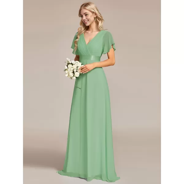 EverPretty Womens Bridemaids Dress V Neck Short Sleeves A Line Chiffon Long Formal DressesSage Green