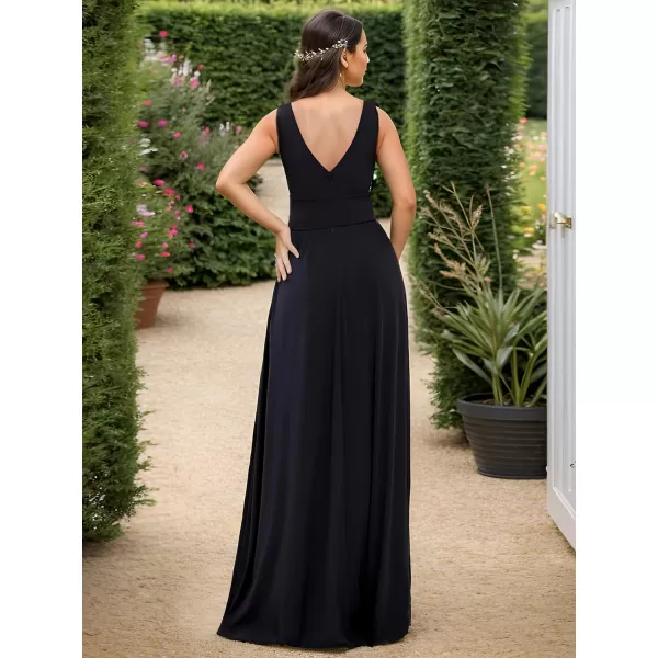 EverPretty Womens Bridemaids Dresses Deep VNeck Sleeveless Side Slit Floor Length Wedding Guest Dress 0168BBlack