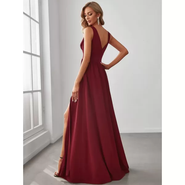 EverPretty Womens Bridemaids Dresses Deep VNeck Sleeveless Side Slit Floor Length Wedding Guest Dress 0168BBurgundy