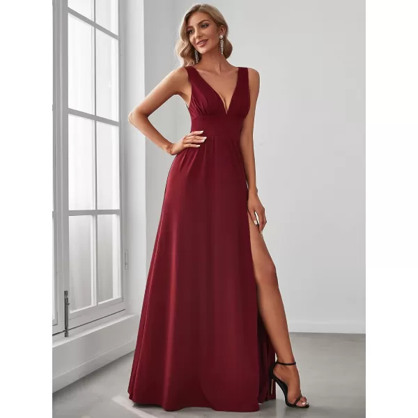 EverPretty Womens Bridemaids Dresses Deep VNeck Sleeveless Side Slit Floor Length Wedding Guest Dress 0168BBurgundy