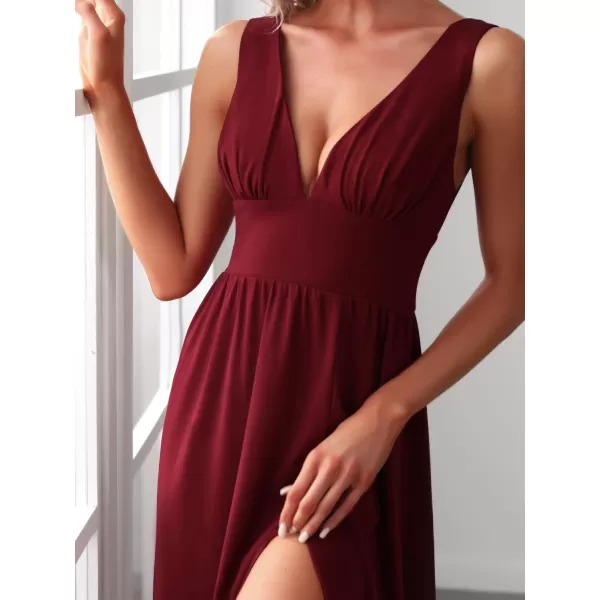 EverPretty Womens Bridemaids Dresses Deep VNeck Sleeveless Side Slit Floor Length Wedding Guest Dress 0168BBurgundy