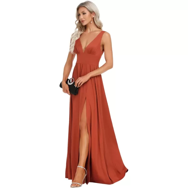 EverPretty Womens Bridemaids Dresses Deep VNeck Sleeveless Side Slit Floor Length Wedding Guest Dress 0168BBurnt Orange