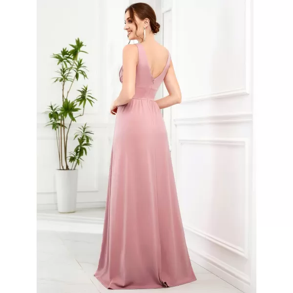 EverPretty Womens Bridemaids Dresses Deep VNeck Sleeveless Side Slit Floor Length Wedding Guest Dress 0168BDusty Rose