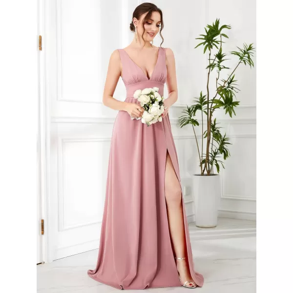 EverPretty Womens Bridemaids Dresses Deep VNeck Sleeveless Side Slit Floor Length Wedding Guest Dress 0168BDusty Rose