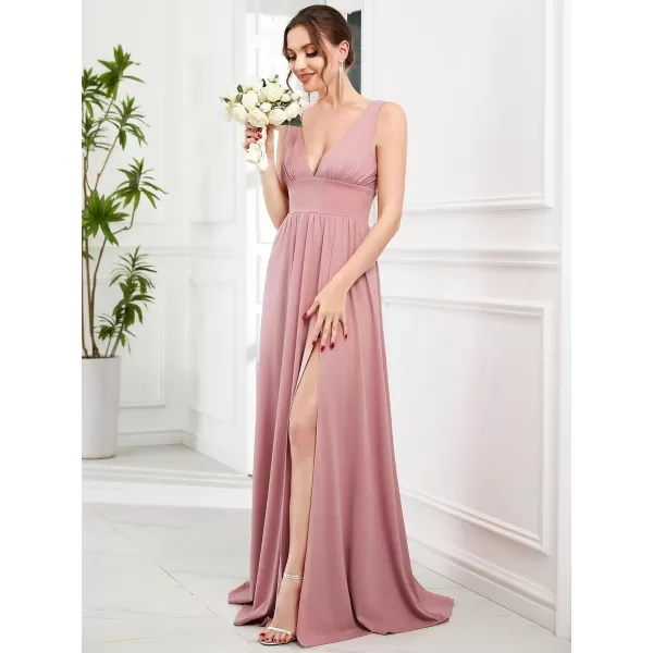 EverPretty Womens Bridemaids Dresses Deep VNeck Sleeveless Side Slit Floor Length Wedding Guest Dress 0168BDusty Rose