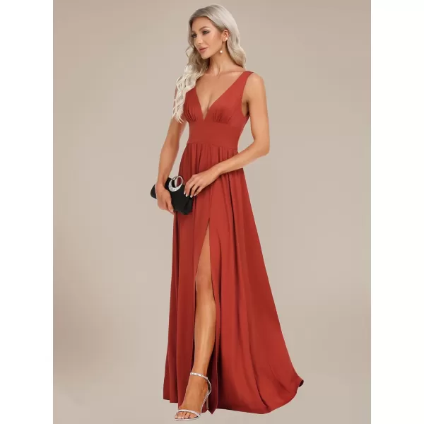 EverPretty Womens Bridemaids Dresses Deep VNeck Sleeveless Side Slit Floor Length Wedding Guest Dress 0168BVermilion