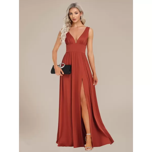 EverPretty Womens Bridemaids Dresses Deep VNeck Sleeveless Side Slit Floor Length Wedding Guest Dress 0168BVermilion