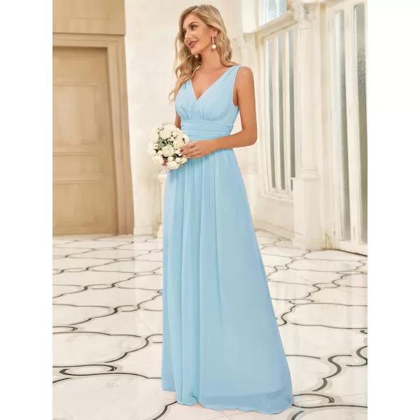 EverPretty Womens Bridesmaid Dress VNeck Sleeveless A Line Chiffon Floor Length Formal Dress 09016Blue