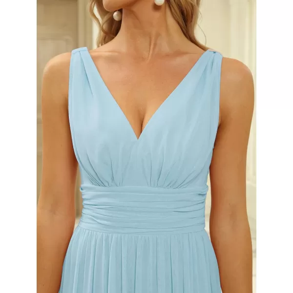 EverPretty Womens Bridesmaid Dress VNeck Sleeveless A Line Chiffon Floor Length Formal Dress 09016Blue