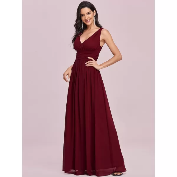 EverPretty Womens Bridesmaid Dress VNeck Sleeveless A Line Chiffon Floor Length Formal Dress 09016Burgundy