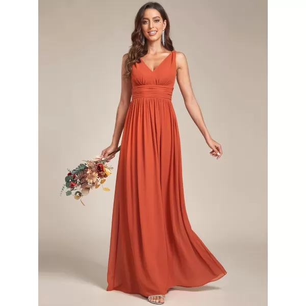 EverPretty Womens Bridesmaid Dress VNeck Sleeveless A Line Chiffon Floor Length Formal Dress 09016Burnt Orange