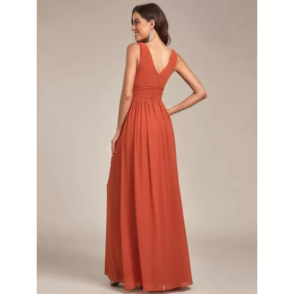 EverPretty Womens Bridesmaid Dress VNeck Sleeveless A Line Chiffon Floor Length Formal Dress 09016Burnt Orange