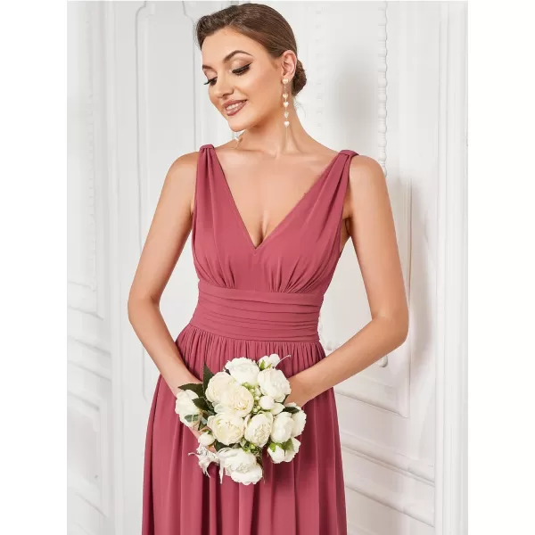 EverPretty Womens Bridesmaid Dress VNeck Sleeveless A Line Chiffon Floor Length Formal Dress 09016Came Brown