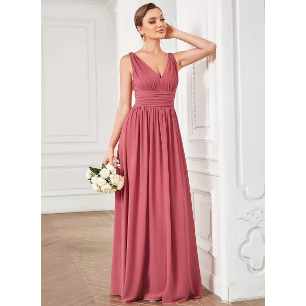 EverPretty Womens Bridesmaid Dress VNeck Sleeveless A Line Chiffon Floor Length Formal Dress 09016Came Brown