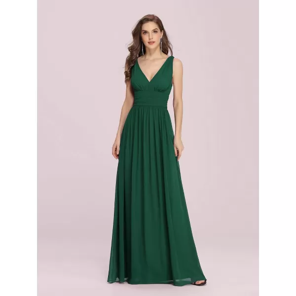 EverPretty Womens Bridesmaid Dress VNeck Sleeveless A Line Chiffon Floor Length Formal Dress 09016Dark Green