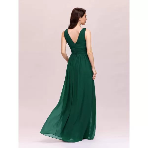 EverPretty Womens Bridesmaid Dress VNeck Sleeveless A Line Chiffon Floor Length Formal Dress 09016Dark Green