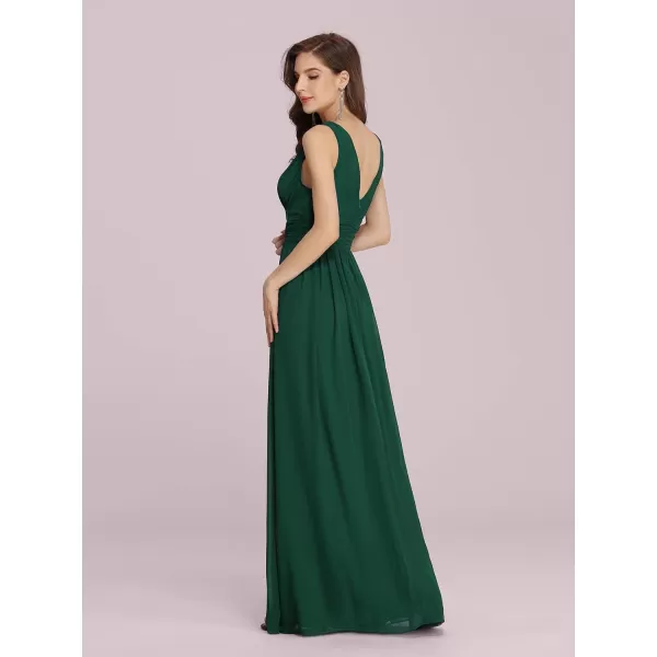 EverPretty Womens Bridesmaid Dress VNeck Sleeveless A Line Chiffon Floor Length Formal Dress 09016Dark Green