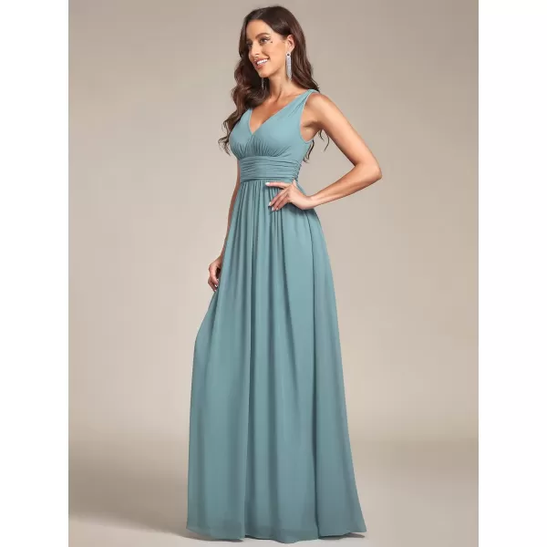 EverPretty Womens Bridesmaid Dress VNeck Sleeveless A Line Chiffon Floor Length Formal Dress 09016Dusty Blue