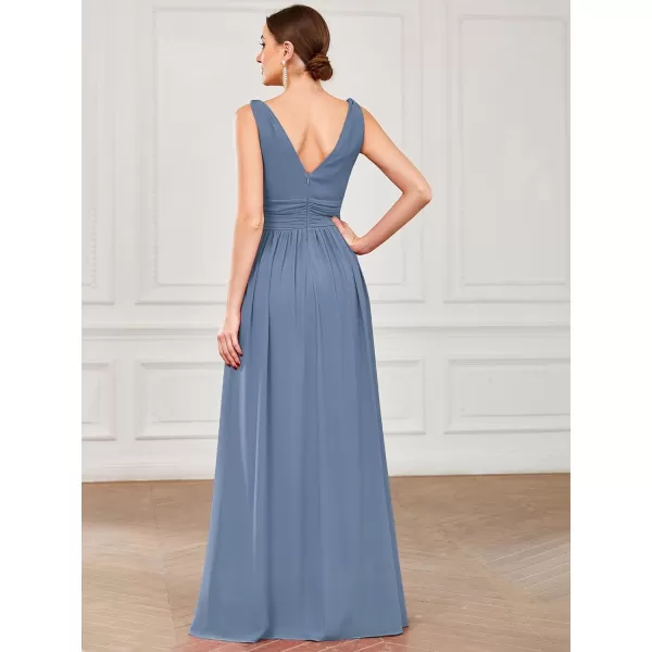 EverPretty Womens Bridesmaid Dress VNeck Sleeveless A Line Chiffon Floor Length Formal Dress 09016Dusty Navy