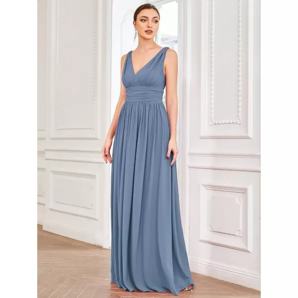 EverPretty Womens Bridesmaid Dress VNeck Sleeveless A Line Chiffon Floor Length Formal Dress 09016Dusty Navy