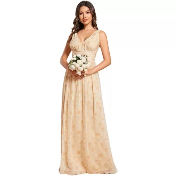 EverPretty Womens Bridesmaid Dress VNeck Sleeveless A Line Chiffon Floor Length Formal Dress 09016Golden Roses