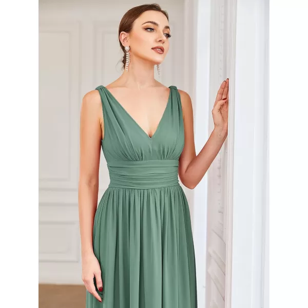 EverPretty Womens Bridesmaid Dress VNeck Sleeveless A Line Chiffon Floor Length Formal Dress 09016Green Blue