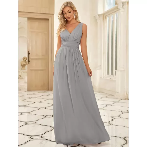 EverPretty Womens Bridesmaid Dress VNeck Sleeveless A Line Chiffon Floor Length Formal Dress 09016Grey