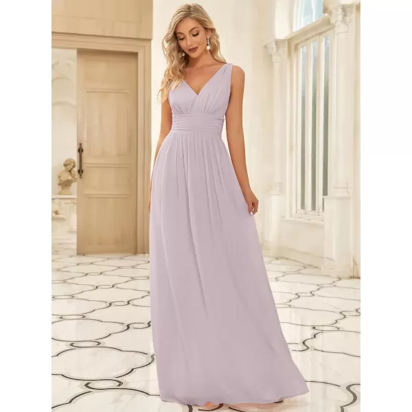 EverPretty Womens Bridesmaid Dress VNeck Sleeveless A Line Chiffon Floor Length Formal Dress 09016Lilac