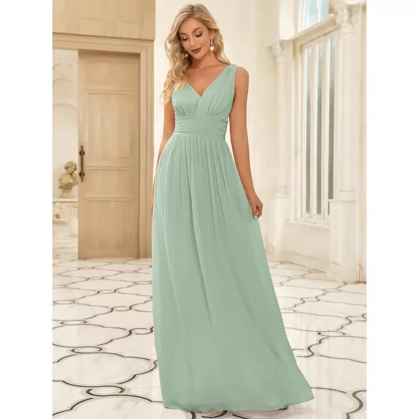 EverPretty Womens Bridesmaid Dress VNeck Sleeveless A Line Chiffon Floor Length Formal Dress 09016Mint Green