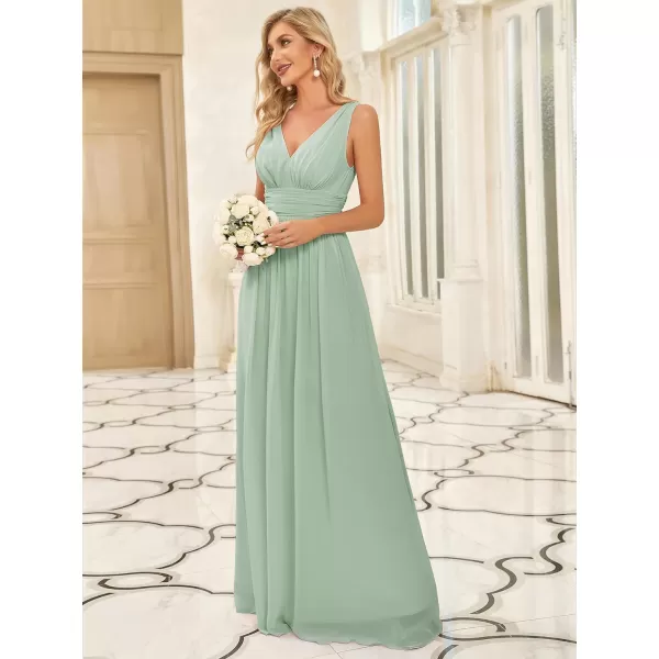 EverPretty Womens Bridesmaid Dress VNeck Sleeveless A Line Chiffon Floor Length Formal Dress 09016Mint Green