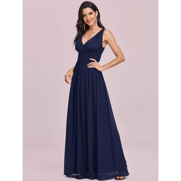 EverPretty Womens Bridesmaid Dress VNeck Sleeveless A Line Chiffon Floor Length Formal Dress 09016Navy Blue