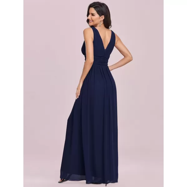 EverPretty Womens Bridesmaid Dress VNeck Sleeveless A Line Chiffon Floor Length Formal Dress 09016Navy Blue