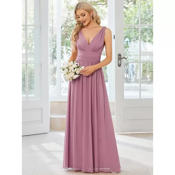 EverPretty Womens Bridesmaid Dress VNeck Sleeveless A Line Chiffon Floor Length Formal Dress 09016Orchid